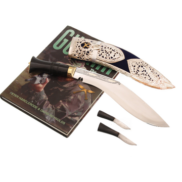 Kothimora Silver Kukri with Regimental Badges and Velvet Sheath